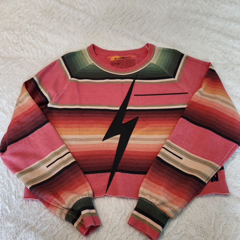 Aviator Nation Tulum Stripe Cropped Sweatshirt Sz L